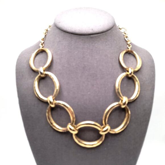 Chico's Hammered Gold Tone Looped Necklace, 23 Inches - Picture 2 of 10